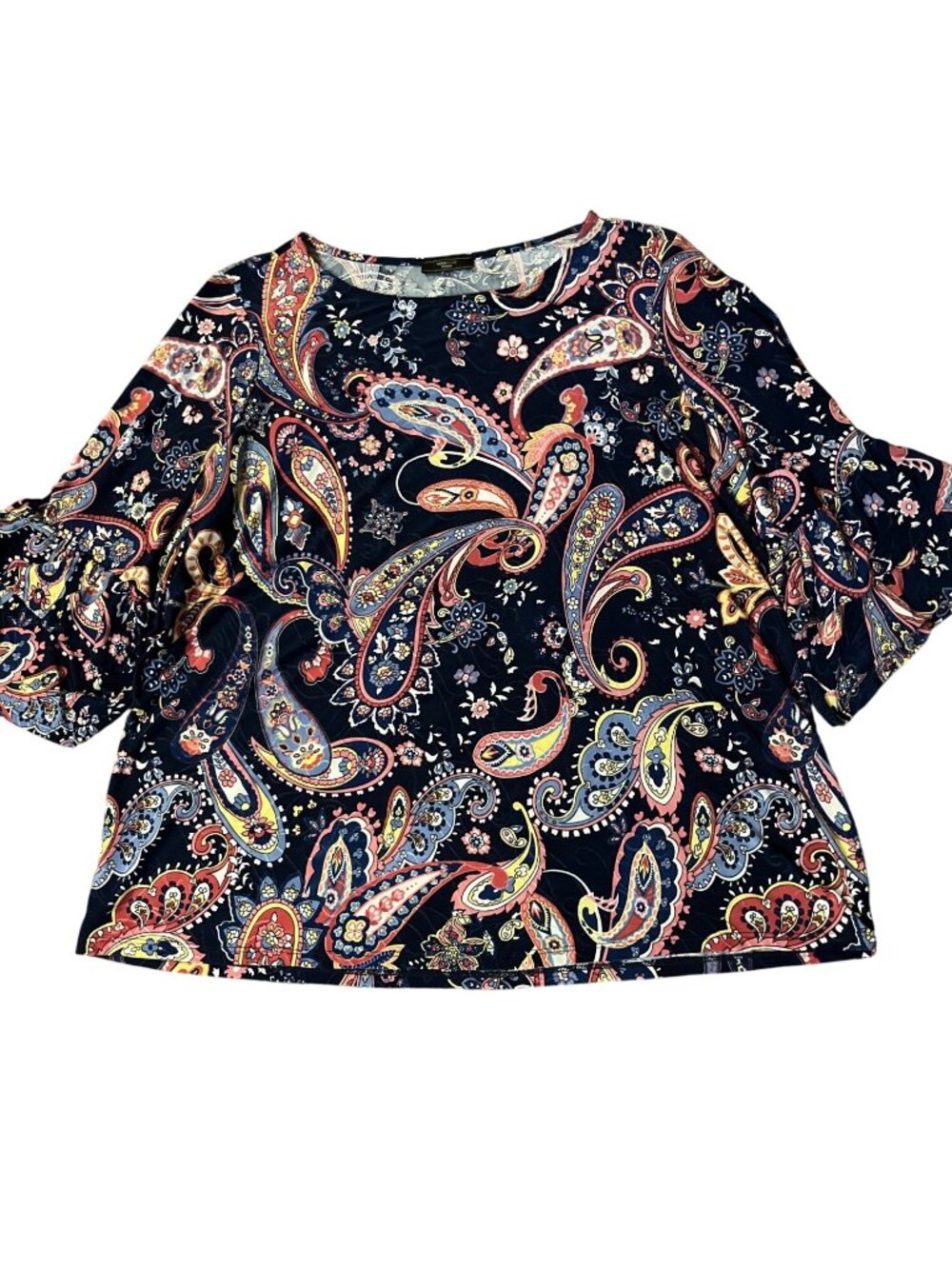 Vera Rose Paisley Floral Top Navy Multicolor 3/4 Sleeve No Size Tag XL/1X? Used - Picture 5 of 11
